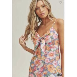 Lush Sleeveless Dress Womens small Floral Print Midi Bow Front Feminine‎ NEW